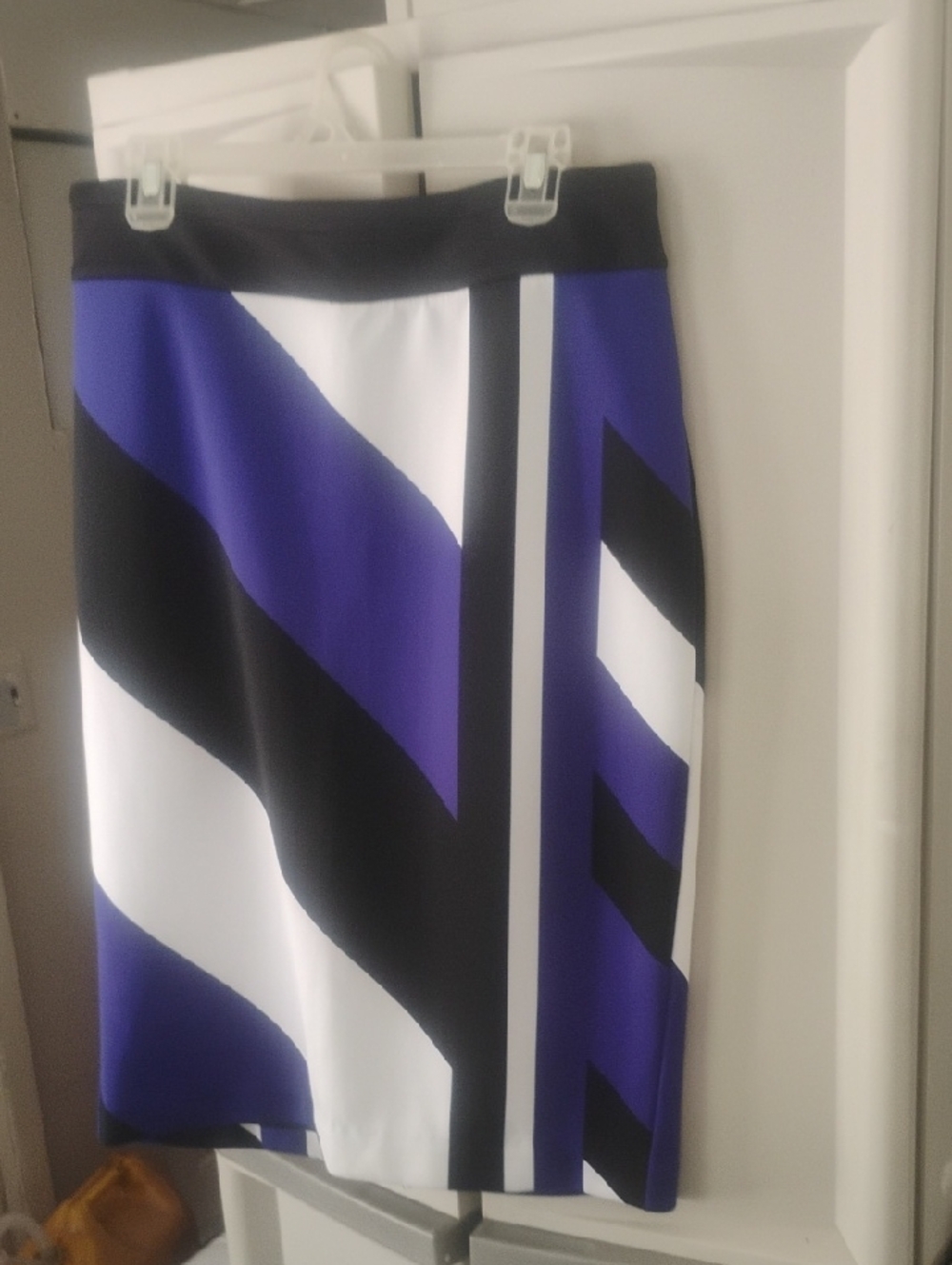 Worthington Purple, Black & White Colorblock Pencil Skirt